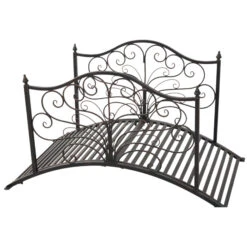 Outsunny 4’ Metal Arch Backyard Garden Bridge With Safety Siderails, Delicate Scrollwork, & Easy Assembly, Black Bronze -Outsunny HVCa8517e6cb36387