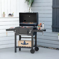 Outsunny 48" Charcoal BBQ Grill And Smoker Combo With Adjustable Height, Portable, Folding Shelves, Thermometer, Bottle Opener, And Wheels -Outsunny HZR6ff18062da9020