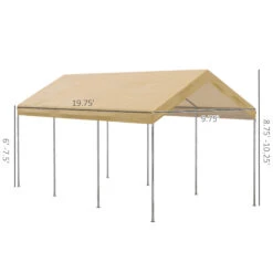 Outsunny 10' X 20' Heavy Duty Carport, Portable Garage & Patio Canopy Tent Storage Shelter, 8.7'-10.2' Adjustable Height, Anti-UV Cover For Car, Truck, Boat, Catering, Wedding, Beige -Outsunny HZtc17185873d5a50