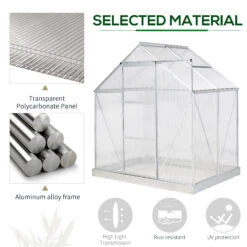 Outsunny 6' X 4' Hobby Greenhouse, Walk-in Polycarbonate Hot House Kit With Aluminum Frame, Sliding Door, Roof Vent, Silver 13 Outsunny 6' X 4' Hobby Greenhouse, Walk-in Polycarbonate Hot House Kit With Aluminum Frame, Sliding Door, Roof Vent, Silver -Outsunny Hgf88c18243e727db