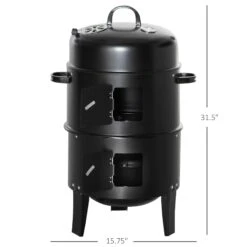 Outsunny 3-in-1 Vertical Charcoal BBQ Smoker Grill With 2 Cooking Areas And Thermometer -Outsunny HyIc1717f2768c6f4