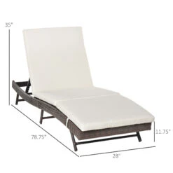 Outsunny Patio Chaise Lounge, Pool Chair With 5 Position Adjustable Backrest & Cushion, Outdoor PE Rattan Wicker Sun Tanning Seat, 28", Brown -Outsunny I5034017e684423d4