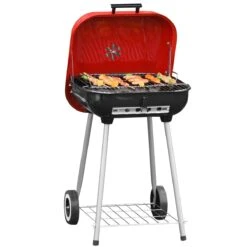 Outsunny 18" Portable Charcoal Grill With Wheels & Bottom Shelf, BBQ Smoker With Adjustable Vents On Lid For Picnic Camping Backyard Cooking