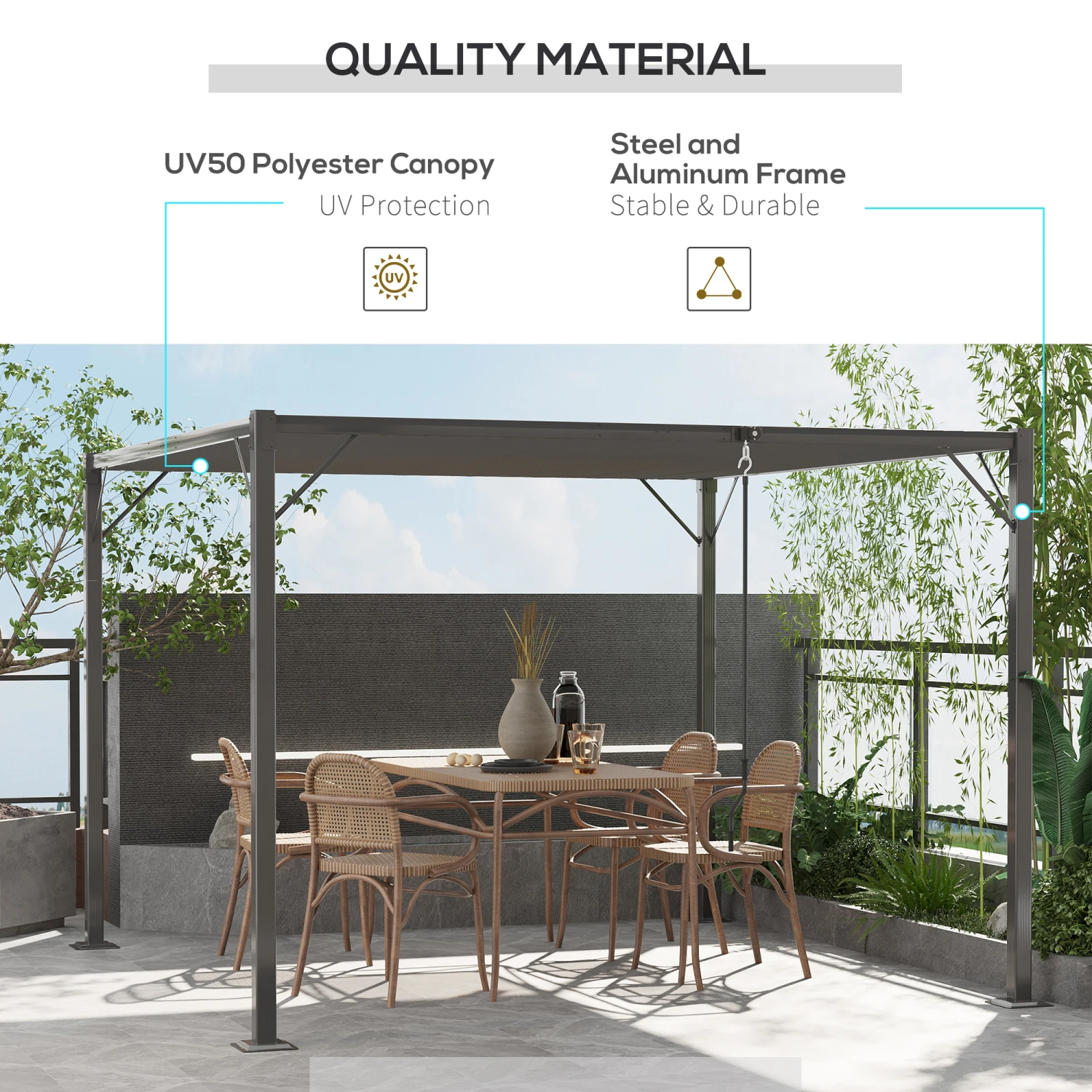 Outsunny 10' X 10' Outdoor Louvered Pergola Patio Aluminum Gazebo With Adjustable Roof, Grey 5 Outsunny 10' X 10' Outdoor Louvered Pergola Patio Aluminum Gazebo With Adjustable Roof, Grey - Image 5