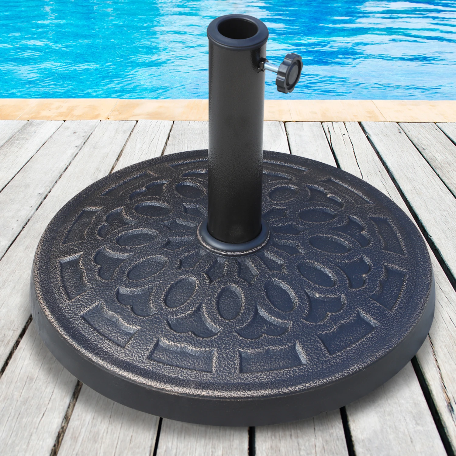 Outsunny 17" 27 Lbs Outdoor Umbrella Stand Base, Round Resin Heavy Duty Market Parasol Holder With Decorative Pattern & Easy Setup, For Φ1.5", Φ1.89" Pole, For Lawn, Deck, Backyard, Garden, Bronze 2 Outsunny 17" 27 Lbs Outdoor Umbrella Stand Base, Round Resin Heavy Duty Market Parasol Holder With Decorative Pattern & Easy Setup, For Φ1.5", Φ1.89" Pole, For Lawn, Deck, Backyard, Garden, Bronze - Image 2