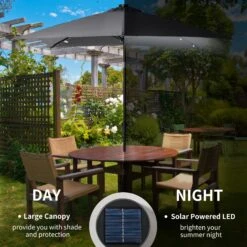 Outsunny 9' X 7' Patio Umbrella Outdoor Table Market Umbrella With Crank, Solar LED Lights, 45° Tilt, Push-Button Operation, For Deck, Backyard, Pool And Lawn, Dark Grey -Outsunny IJka091815340c7aa