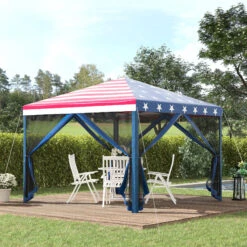 Outsunny 10' X 10' Pop Up Canopy Tent With Netting, Instant Gazebo, Ez Up Screen House Room With Carry Bag, Height Adjustable, For Outdoor, Garden, Patio, American Flag -Outsunny IJw6ff181b9e6aa6a