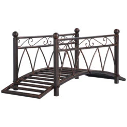 Outsunny 3.3' Classic Garden Bridge Metal Arch Zen Footbridge With Safety Siderails, Decorative Footbridge, Delicate Scrollwork & Corner Spheres For Stream, Fish Pond, Black -Outsunny INSdaa18062da8ed7