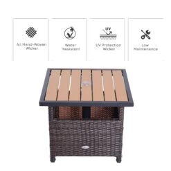 Outsunny 22'' Rattan Wicker Side Table With Steel Frame, Umbrella Insert Hole, Sand Bag For Outdoor, Patio, Garden, Backyard, Brown -Outsunny IOrcbb17e6b5778c6