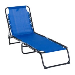 Outsunny 4-Position Reclining Beach Chair Chaise Lounge Folding Chair - Navy Blue