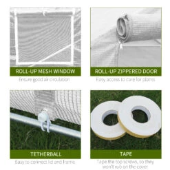 Outsunny 20' X 10' X 7' Walk-in Tunnel Greenhouse With Zippered Mesh Door & 8 Mesh Windows, Gardening Plant Hot House With Galvanized Steel Hoops, White -Outsunny IZQb101889fabcb77