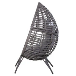 Outsunny Patio Wicker Egg Chair W/ Soft Cushion, Teardrop Cuddle Seat, Outdoor / Indoor Patio Chair, PE Plastic Rattan Furniture With Adjustable Height Feet Pads, Gray -Outsunny Ia6f7317e67c3f9be
