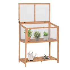 Outsunny 36" X 20" X 41" Greenhouse Raised Potted Plant Protection Box Outdoor With Openable Top, Wooden Cold Frame Orange