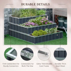 Outsunny 3 Tier Raised Garden Bed, Metal Elevated Planer Box -Outsunny IfCb10181381fcecf