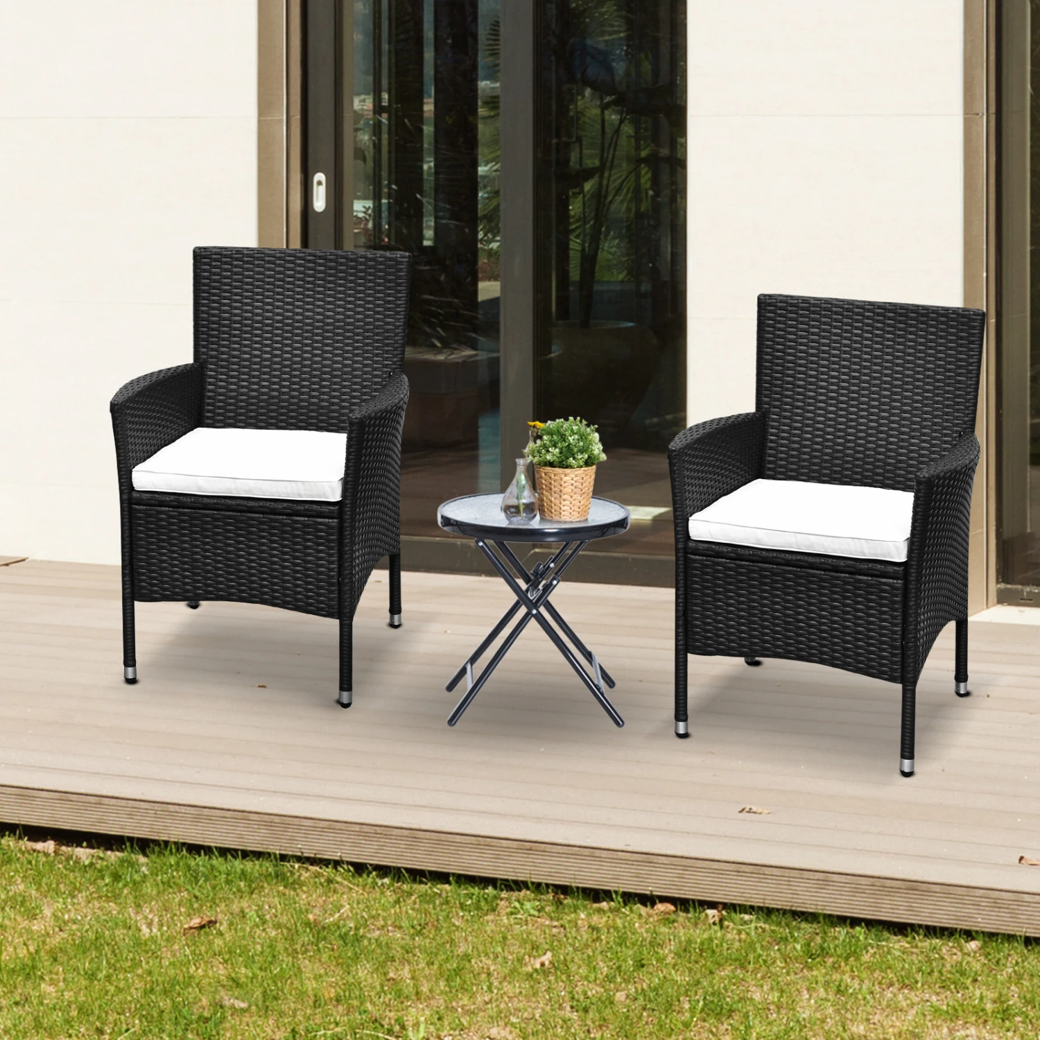 Outsunny 2 PCS Rattan Wicker Dining Chairs With Cushions And Anti-Slip Foot, Patio Stackable Chairs Set For Backyard, Garden, Lawn, Dark Coffee 8 Outsunny 2 PCS Rattan Wicker Dining Chairs With Cushions And Anti-Slip Foot, Patio Stackable Chairs Set For Backyard, Garden, Lawn, Dark Coffee - Image 8