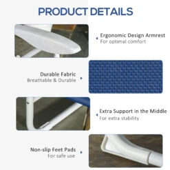 Outsunny Folding Chaise Lounge, Outdoor Sun Tanning Chair, 4-Position Reclining Back, Armrests, Iron Frame & Mesh Fabric For Beach, Yard, Patio, Blue -Outsunny IqC88c188d32b6e06