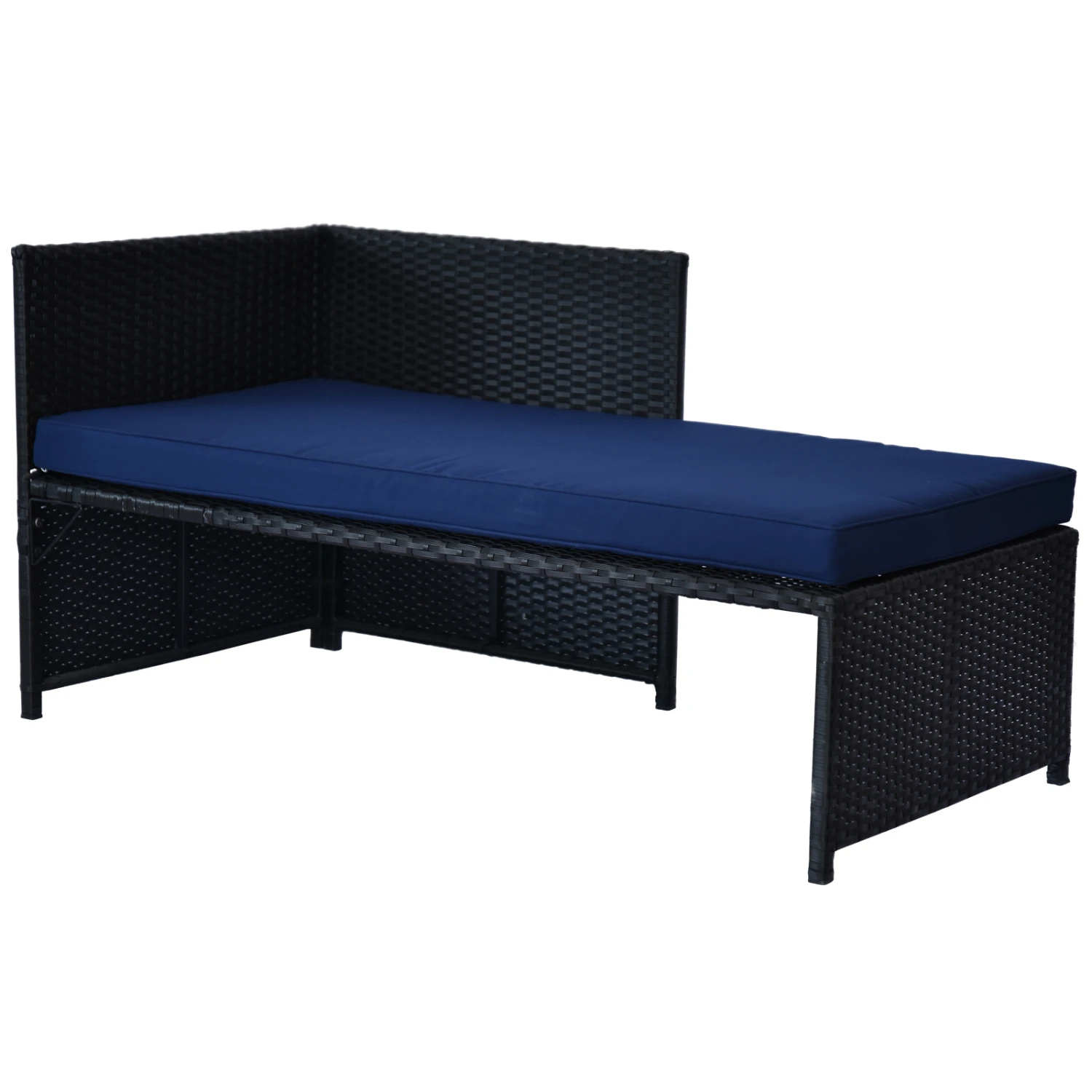 Outsunny 3 Piece Patio Furniture Set, Rattan Outdoor Sofa Set With Chaise Lounge & Loveseat, Soft Cushions, Tempered Glass Table, L-Shaped Sectional Couch, Blue 8 Outsunny 3 Piece Patio Furniture Set, Rattan Outdoor Sofa Set With Chaise Lounge & Loveseat, Soft Cushions, Tempered Glass Table, L-Shaped Sectional Couch, Blue - Image 8