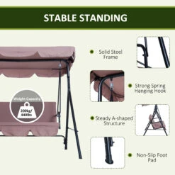 Outsunny 3-Seat Outdoor Patio Swing Chair With Removable Cushion, Steel Frame Stand And Adjustable Tilt Canopy For Patio, Garden, Poolside, Balcony, Backyard, Brown 13 Outsunny 3-Seat Outdoor Patio Swing Chair With Removable Cushion, Steel Frame Stand And Adjustable Tilt Canopy For Patio, Garden, Poolside, Balcony, Backyard, Brown -Outsunny J5d88c181720c6d3c