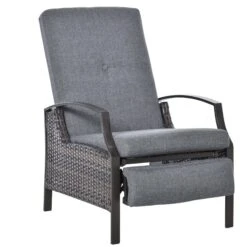 Outsunny Rattan Adjustable Recliner Chair With Hand-Woven All-Weather Wicker For Patio, Outdoor, Garden, Poolside, Grey