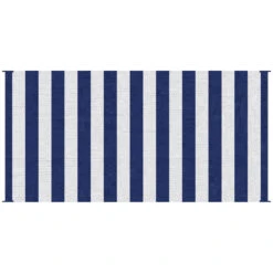 Outsunny Reversible Outdoor Rug Carpet, 9' X 18' Waterproof Plastic Straw Rug, Portable RV Camping Rugs With Carry Bag, Large Floor Mat For Backyard, Deck, Picnic, Beach, Blue & White Striped -Outsunny JAi3d61855b40c3bc