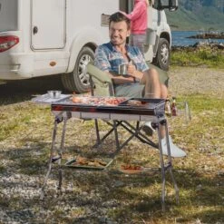 Outsunny Charcoal Barbecue Grill Stainless Steel Portable Folding Charcoal BBQ Grill Stainless Steel Camp Picnic Cooker -Outsunny JB828017e671f3198