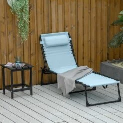 Outsunny Folding Chaise Lounge Pool Chairs, Outdoor Sun Tanning Chairs, Folding, Reclining Back, Steel Frame & Breathable Mesh For Beach, Yard, Patio, Baby Blue 22 Outsunny Folding Chaise Lounge Pool Chairs, Outdoor Sun Tanning Chairs, Folding, Reclining Back, Steel Frame & Breathable Mesh For Beach, Yard, Patio, Baby Blue -Outsunny JBUf431831fd80af4