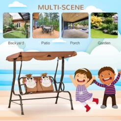 Outsunny Porch Swing For Kids With Adjustable Canopy To Block Sun At Angles, Kids Swing Chair With Seatbelts, Monkey Gift For Kids, Tree Bark Brown, For Ages 3-6, Brown -Outsunny JF775617f27690696