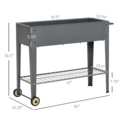 Outsunny 41" X 15" X 32" Raised Garden Bed Elevated With Wheels, Metal Elevated Planter Box With Bottom Shelf For Storing Tools & Water Drainage Hole, Grey 17 Outsunny 41" X 15" X 32" Raised Garden Bed Elevated With Wheels, Metal Elevated Planter Box With Bottom Shelf For Storing Tools & Water Drainage Hole, Grey -Outsunny JGUc171831ce44b5b