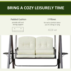 Outsunny 2-Person Patio Swing Bench With Adjustable Shade Canopy, Soft Cushions, Throw Pillows And Tray, Beige. -Outsunny JHB756180b0b9b7af