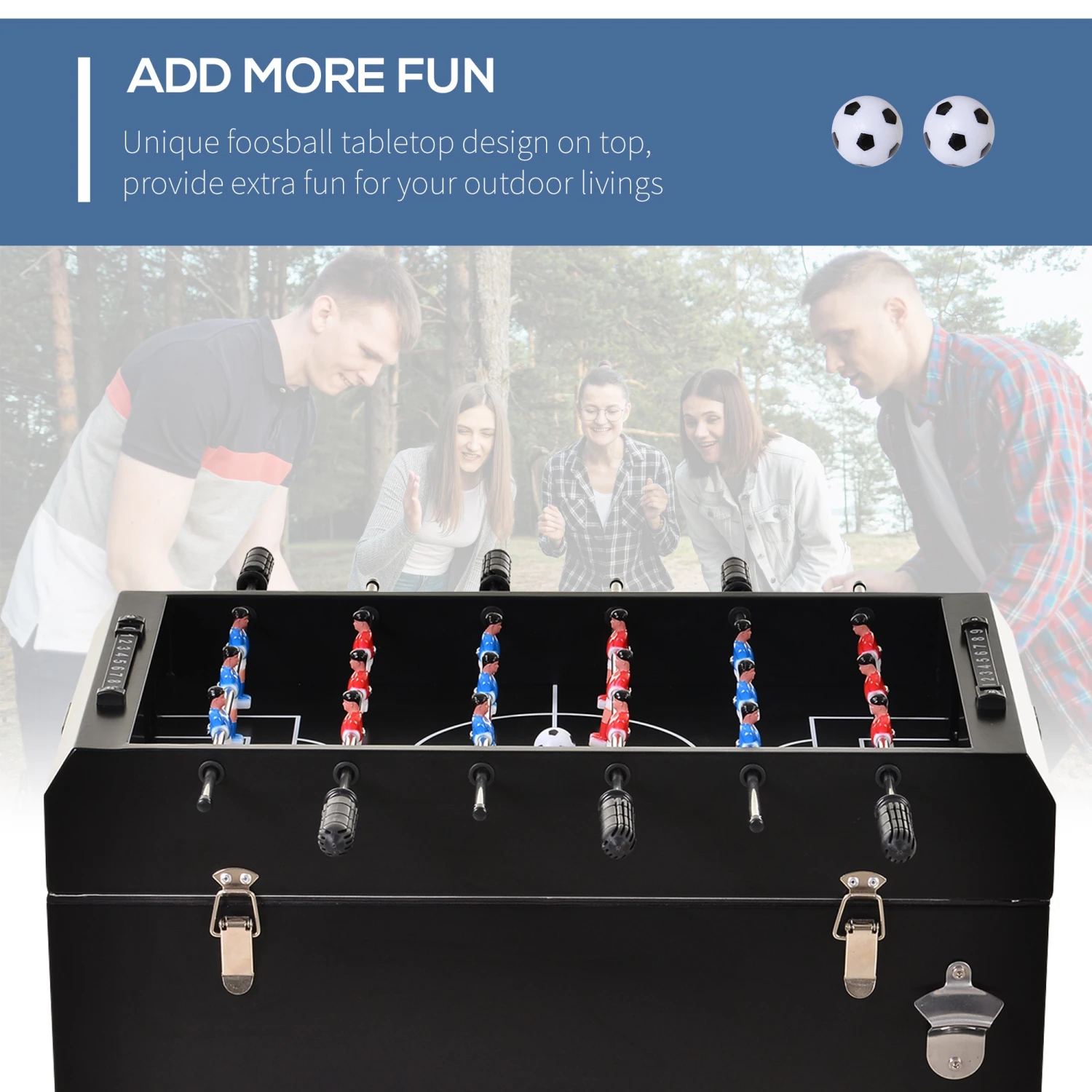 Outsunny 68QT Patio Cooler Ice Chest With Foosball Table Top, Portable Poolside Party Bar Cold Drink Rolling Cart On Wheels With Tray Shelf 8 Outsunny 68QT Patio Cooler Ice Chest With Foosball Table Top, Portable Poolside Party Bar Cold Drink Rolling Cart On Wheels With Tray Shelf - Image 8