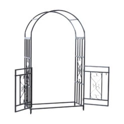 Outsunny Outdoor Metal Garden Arbor Arch With Double Gate, Weather-Fighting Dark Grey Epoxy Coating, & Steel Construction -Outsunny JKe7a217e69fb9de9