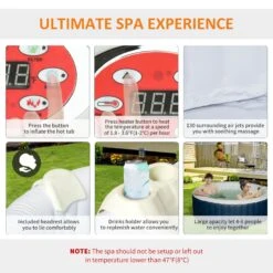 Outsunny 4-6 Person Inflatable Portable Hot Tub Outdoor Round Heated Spa With 130 Jets, Cover, Filter Cartridges, Blue -Outsunny JL529e17e6868ccc5