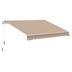 Outsunny 12' X 10' Retractable Awning Patio Awnings Sun Shade Shelter With Manual Crank Handle, 280g/m² UV & Water-Resistant Fabric And Aluminum Frame For Deck, Balcony, Yard, Coffee