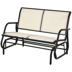 Outsunny 2-Person Outdoor Glider Bench Patio Double Swing Rocking Chair Loveseat W/Power Coated Steel Frame For Backyard Garden Porch, Beige