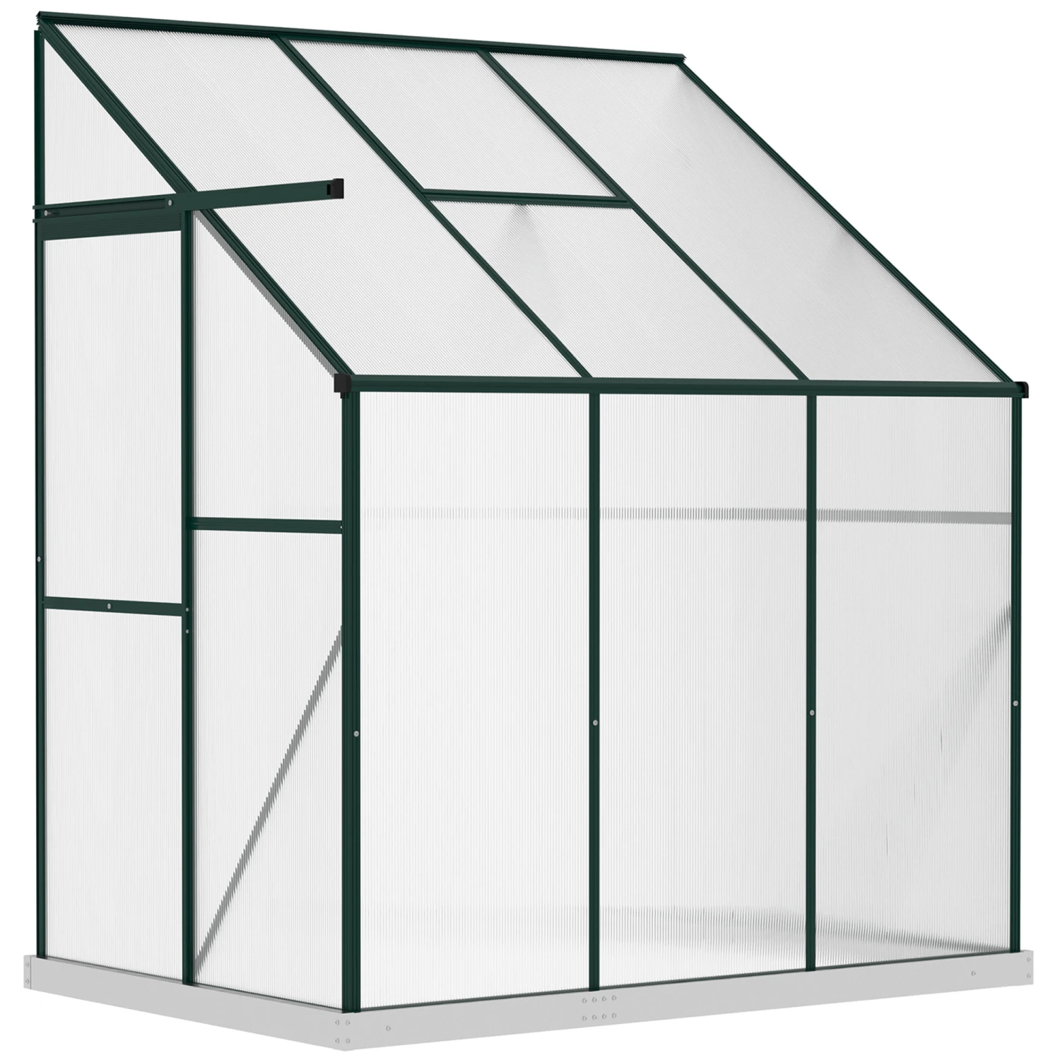 Outsunny 6' X 4' X 7' Hobby Greenhouse, Walk-in Lean-To Polycarbonate Hot House Kit With Aluminum Frame, Sliding Door, Roof Vent, Green 11 Outsunny 6' X 4' X 7' Hobby Greenhouse, Walk-in Lean-To Polycarbonate Hot House Kit With Aluminum Frame, Sliding Door, Roof Vent, Green - Image 11