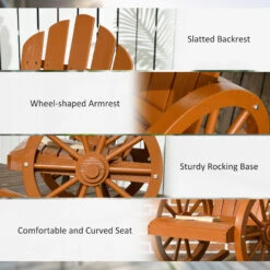 Outsunny Wooden Rocking Chair, Adirondack Rocker Chair W/ Slatted Design And Oversized Back, Outdoor Rocking Chair With Wagon Wheel Armrest For Porch, Poolside, And Garden, Teak -Outsunny Jdd756188d22b0dca