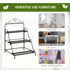 Outsunny Outdoor Plant Stand, 3 Tier Metal Plant Shelf, Stair Style Flower Stand, Plant Display Storage Organizer For Indoor Outdoor Patio Balcony Yard -Outsunny Jh5b1017f27692883