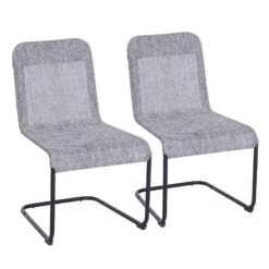 Outsunny Mesh Sling Mesh Fabric Bow Dining Chair Set Of 2 - Grey