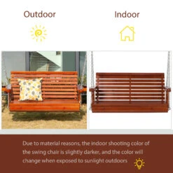 Outsunny Porch Swing With Chains And Cupholders, 2 Person Wooden Patio Swing Chair, 440 Lbs. Weight Capacity, For Garden, Poolside, Backyard, Brown -Outsunny Jj4a09181720ae65a