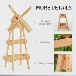 Outsunny Plant Shelf 2 Tier Wooden With Windmill & Bird House Plant Pots Holder Stand Indoor/Outdoor 32'' X 17'' X 61'' -Outsunny Jjacd417e69c4af37