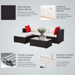 Outsunny 5-Piece Outdoor Sectional Furniture, Patio Wicker Couch, All-Weather PE Rattan Sofa Set With Cushions, Pillows, Glass Coffee Table For Garden, Backyard, Cream White 17 Outsunny 5-Piece Outdoor Sectional Furniture, Patio Wicker Couch, All-Weather PE Rattan Sofa Set With Cushions, Pillows, Glass Coffee Table For Garden, Backyard, Cream White -Outsunny Jm188c17f8117435f
