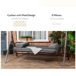 Outsunny 3 Person Patio Swing Chair Bed, Converting Flatbed, Outdoor Porch Swing Glider With Adjustable Canopy, Removable Cushions, Pillows, For Garden, Poolside, Backyard, Gray -Outsunny Jm7756188c26eafee