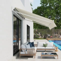 Outsunny 10' X 8.2' Outdoor Patio Motorized/Manual Retractable Outdoor Awning With Material Resistant To Water - Beige -Outsunny Jrxf431831c264834