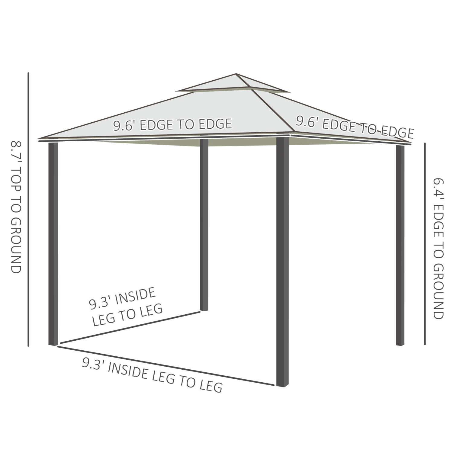 Outsunny 10' X 10' Patio Gazebo Outdoor Canopy Shelter With 2-Tier Roof And Netting, Steel Frame For Garden, Lawn, Backyard And Deck, Cream White 4 Outsunny 10' X 10' Patio Gazebo Outdoor Canopy Shelter With 2-Tier Roof And Netting, Steel Frame For Garden, Lawn, Backyard And Deck, Cream White - Image 4