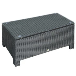 Outsunny Patio Coffee Table, Large Side Table, Hand-Woven PE Rattan, Weather Resistant Wicker, Outdoor Furniture For Garden Black