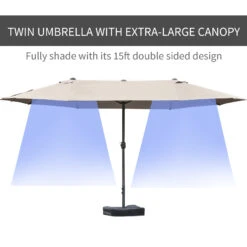 Outsunny Patio Umbrella 15' Steel Rectangular Outdoor Double Sided Market With Base, UV Sun Protection & Easy Crank For Deck Pool Patio, Coffee -Outsunny Jxf2c517e68d69f7c