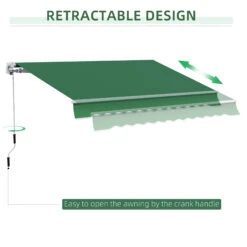 Outsunny 12' X 10' Retractable Awning Patio Awnings Sun Shade Shelter With Manual Crank Handle, 280g/m² UV & Water-Resistant Fabric And Aluminum Frame For Deck, Balcony, Yard, Green -Outsunny K1dd4d181a40ad8bb