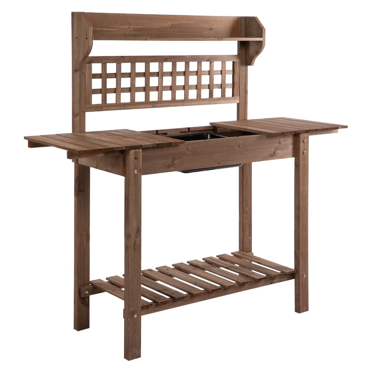 Outsunny Outdoor Potting Bench With Sliding Tabletop, Storage Shelf And Dry Sink, 2-Level Gardening Table, Wooden Workstation For Greenhouse, Garden, Patio, Brown 1 Outsunny Outdoor Potting Bench With Sliding Tabletop, Storage Shelf And Dry Sink, 2-Level Gardening Table, Wooden Workstation For Greenhouse, Garden, Patio, Brown