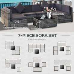 Outsunny 7 Piece Outdoor Patio Furniture Set, PE Rattan Wicker Sectional Sofa Set With Couch Cushions, Throw Pillows And Black Coffee Table, Double Gray 18 Outsunny 7 Piece Outdoor Patio Furniture Set, PE Rattan Wicker Sectional Sofa Set With Couch Cushions, Throw Pillows And Black Coffee Table, Double Gray -Outsunny KFjb1017f772b4062