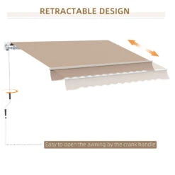 Outsunny 12' X 10' Retractable Awning Patio Awnings Sun Shade Shelter With Manual Crank Handle, 280g/m² UV & Water-Resistant Fabric And Aluminum Frame For Deck, Balcony, Yard, Coffee -Outsunny KI1d4d181a40ad135